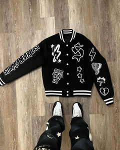 แจ็คเก็ตเบสบอลแบบ Letterman คุณภาพพรีเมียมขายดีสำหรับผู้ชาย แจ็คเก็ตสไตล์สตรีททำจากขนสัตว์แท้พร้อมแขนเสื้อ - Product Image 1