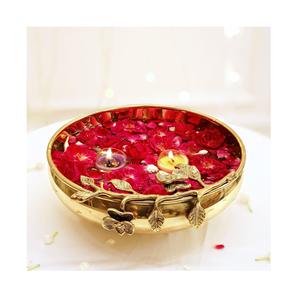 ชามอลูมิเนียมสำเร็จรูปทำด้วยมือสีทองดีไซน์เนอร์พร้อมที่จับลายดอกไม้เหมาะสำหรับตกแต่งโต๊ะกลางโต๊ะ - Product Image 2