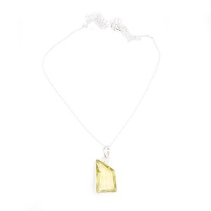 925 Sterling <b>Silver</b> Lemon Quartz <b>Necklace</b> AAA+ Quality Genuine Faceted Gemstone <b>Handmade</b> Jewelry with Diamond As Main Stone - Product Image 1