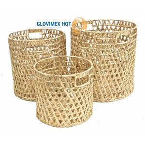 Juego de cesta grande de mimbre hecha a mano con tapa, cesta de yute de jacinto de agua de algas marinas, productos de organización para el hogar, lavandería - Product Image 4