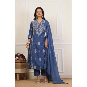 ชุดคุร์ตะผ้าฝ้ายปักลายลำลองแขนสามส่วน - Product Image 1