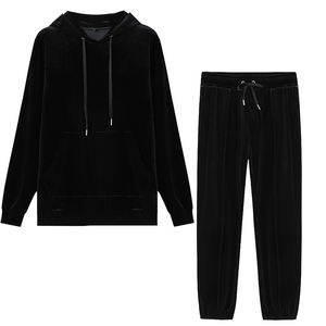 Otoño primavera moda chica púrpura terciopelo chándal ropa deportiva personalizada Unisex chándal Mujer dos piezas terciopelo chándal conjunto - Product Image 4