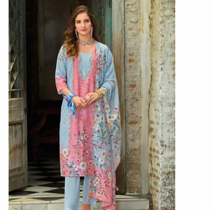 Pantalon Kurti en lin Pastels d'été avec la collection Dupatta Vêtements indiens pakistanais pour la fête, vêtements décontractés Tarif de gros disponible - Product Image 1