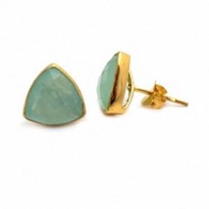 Pendientes de plata de ley 925 con gema de Calcedonia, pendientes con forma de trillón - Product Image 1