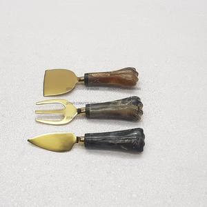 <b>Golden</b> Blade With Brown Graver Stone Handle Flatware <b>Set</b> 2023 Royal Decorative Antique Finishing Decorative Handle <b>Cutlery</b> <b>Set</b> - Product Image 6