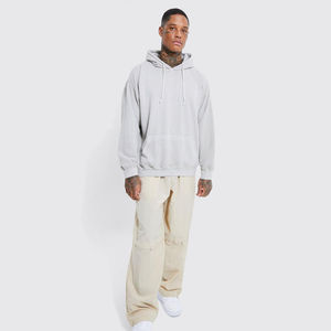 100% Polyester 400 GSM poids lourd en détresse acide lavé solide écologique à capuche blanc hommes Zip à capuche Vintage hiver complet - Product Image 5