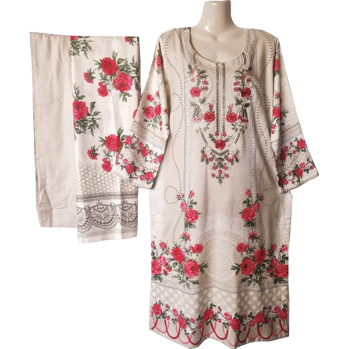 Wholesale Pakistani/Indian linen salwar kameez In Over Front Embroidery With Printed Dupatta Along With Plain Salwar