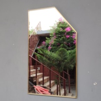 Miroir mural décoratif moderne au design artisanal, finition laiton, forme irrégulière, taille 9x15,75 pouces