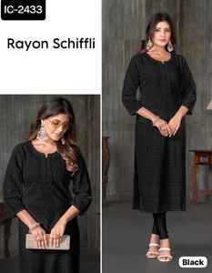 Nuevo diseñador Heavy Rayon Straight Kurti para mujeres colecciones de ropa informal diaria Schiffli trabajo inspirado en ropa India pakistaní - Product Image 4