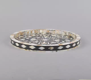 Tablero de MDF de diseñador redondo sobre diseño de bandeja de incrustaciones de hueso y resina Venta caliente con bandeja de servicio de alta calidad hecha a mano personalizada - Product Image 3