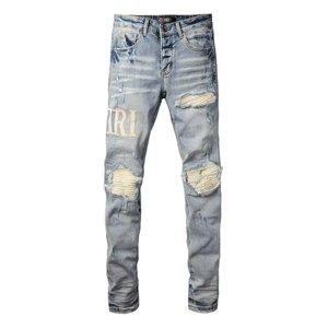 Jean brodé personnalisé pour hommes, jambe droite, denim, délavé unisexe de haute qualité, taille moyenne, respirant et lavable - Product Image 2