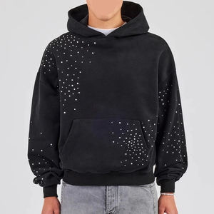 Dernier modèle Design Street Style pour hommes Sweats à capuche en strass à épaules tombantes Couleur personnalisée Offre Spéciale Sweats à capuche en strass à épaules tombantes - Product Image 1