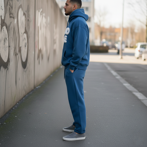 Conjunto de Sudadera con Capucha para Hombre, Estilo Deportivo, Azul Sólido, Lavado Ácido, Transpirable, Ecológico, de Algodón, Talla Grande, con Logotipo Personalizado, Servicio OEM, Nueva Tendencia - Product Image 3