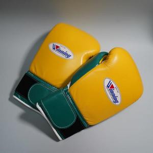 Comfortable Wholesale Professional Training Punching Yellow and Green Winning Boxing <b>Velcro</b> Gloves Made With Original Leather - Product Image 2