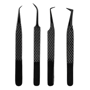 Ensemble de 4 pinces à cils professionnelles, kit d'extension de cils, pinces courbées, angulées, de précision, en acier inoxydable, antidérapantes - Product Image 6