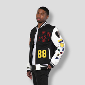 American Football Embroider Letter Varsity Letterman <b>Zip</b>-<b>Up</b> <b>Jacket</b> Stand Collar Street Style Outerwear Varsity <b>Jacket</b> for Men's - Product Image 1