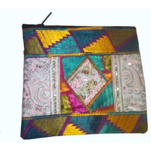 Embrague de algodón de gran capacidad colorido estilo bohemio bordado espejo detalle cremallera diseño étnico festivo portátil - Product Image 1