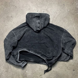 Sweat à capuche vintage personnalisé délavé à l'acide surdimensionné 100% coton avec logo de broderie Taille normale avec strass à capuche imprimé - Product Image 2