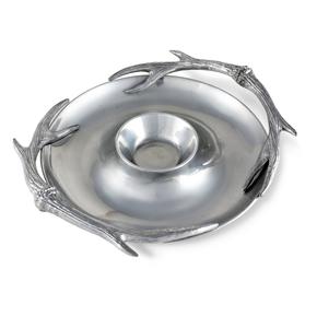 Bol de service pour fruits et boissons à double compartiment de qualité supérieure en aluminium avec poignée en bois de cerf Design unique Respectueux de l'environnement - Product Image 1