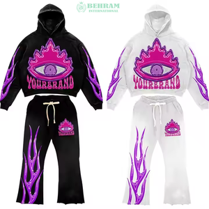 Conjunto Deportivo Unisex de Estilo Urbano, Sudadera con Capucha y Cremallera, Hombros Caídos, Pantalones con Dobladillo Dividido, Diseño con Estampado de Letras, Otoño - Product Image 5