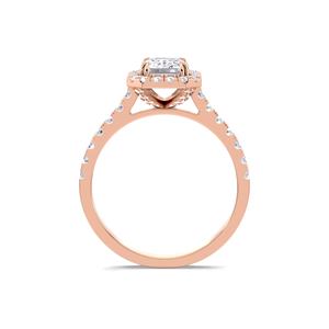 แหวนหมั้นเพชรทรงเอเมอรัลด์ 1.57 กะรัต ประดับเพชรแบบดับเบิ้ลฮาโล ทอง 14K สีเหลือง ขาว และโรสโกลด์ ชุบโรเดียม ดีไซน์หรูหราแบบ Pave - Product Image 4