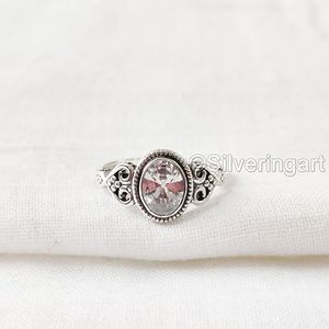 แหวนเงินแท้ 925 ประดับพลอยคิวบิกเซอร์โคเนียธรรมชาติ สำหรับผู้หญิง หินประจำเดือนเมษายน สไตล์โบฮีเมียน งานแฮนด์เมด เหมาะสำหรับเป็นของขวัญคริสต์มาส - Product Image 5