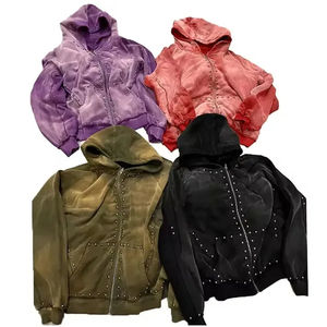 Nouveau style tendance, sweat à capuche épais avec fermeture éclair, effet délavé soleil, strass, personnalisable, uni, respirant, séchage rapide pour hommes et femmes - Product Image 5