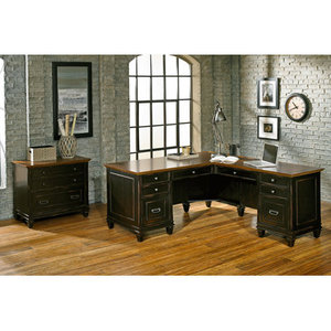 Luxury Traditional Django Executive Desk Rectangular Engineered Wood <b>Office</b> Computer Workstation 4 Storage <b>Cabinets</b> Freestanding - Product Image 5