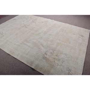 Alfombra Turca Vintage, Alfombra Grande de 6,7x9,8 pies, Alfombra Abstracta Blanca y Gris - Product Image 4