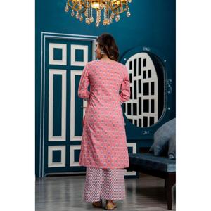 Vestido indio y pakistaní estilo Anarkali con lentejuelas y estampado floral rosa para mujer, con palazzos y dupatta. - Product Image 2