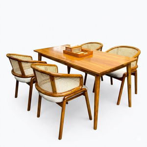 Collection de mobilier de salle à manger en teck massif fait main, style moderne minimaliste, modèle Elaris oblong, pour restaurants commerciaux, avec éléments en rotin - Product Image 1