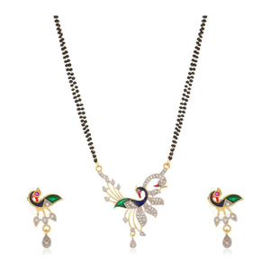 Vintage <b>Big</b> Peacock Mangalsutra Necklace Hindu Religious Brass Jewelry with Pearls and Diamonds Beaded Chains for Weddings - Product Image 3