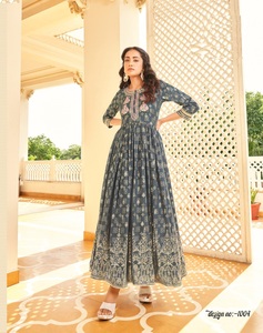 Collection de travail de broderie de robe de style imprimé feuille de rayonne lourde pour les femmes - Product Image 5