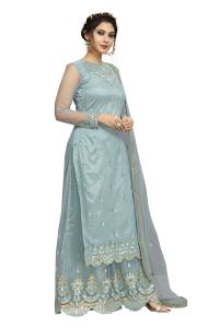 Trendmalls Ensemble de costume Salwar brodé en filet ethnique pour femme Kurta Sharara avec Dupatta pour mariage (G76-SkyBlue) - Product Image 3