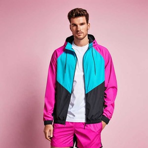 Nuevo diseño personalizado cortavientos de dos piezas conjunto corto Streetwear hombres reflectante cortavientos conjuntos cortos contraste Color ropa al aire libre - Product Image 1
