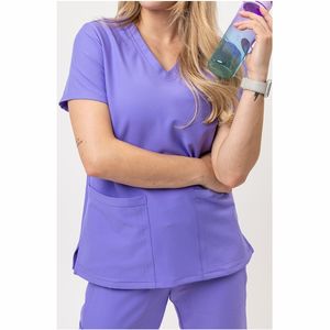 Scrubs uniformes ensembles col montant manches courtes Polyester rayonne Spandex à la mode femmes hôpital Scrubs - Product Image 6