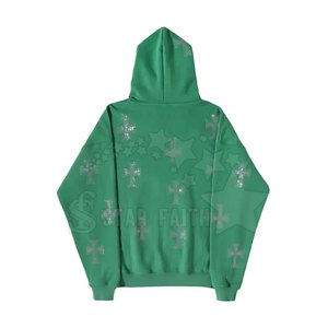 <b>Men</b> Acid Wash Rhinestone Hoodie Stylish Cotton Blended Streetwear <b>Pullover</b> with Sparkle Detailing Casual Wear - Product Image 2