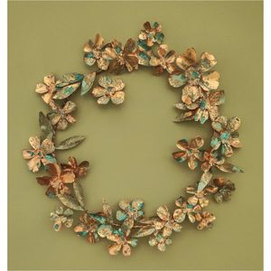 Modern Patina Metal Wall Art <b>Wreath</b> Floral Wall Sculpture <b>Decoration</b> Sustainable Metal Flower Garland WallHanging Wholesale Home - Product Image 1