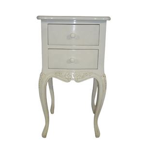 Table de chevet en bois massif peinte en blanc avec sculpture à la main de style antique, table de nuit classique de style européen, meubles de chambre et d'hôtel - Product Image 1