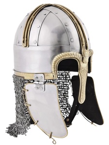 Casque de Chevalier Médiéval Intégral en Acier Poli Plaqué Argent/Or, Découpé et Imprimé, pour Cosplay, Expositions Muséales et Usage Domestique - Product Image 1
