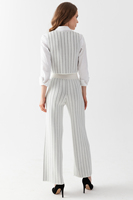 Conjunto de traje de punto a rayas para mujer, chaleco abotonado de manga larga y pantalón de corte regular, estilo de oficina para todas las estaciones