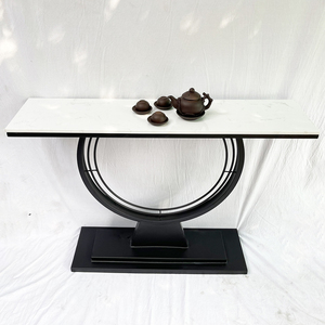 Contemporary Modern Living Room <b>Console</b> <b>Table</b> with Stone Top and <b>Round</b> Iron Frame - Product Image 5