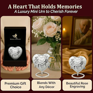 Mini urna de cremación de corazón blanco Premium con Rosa plateada y soporte de metal | Urna de recuerdo para cenizas humanas de AYAANS - Product Image 5