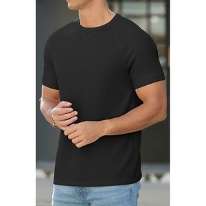 Mens Solid Waffle O-Neck Regular Fit <b>Half</b> <b>Sleeve</b> Casual Knitted 100% Cotton Front Logo Quick Dry <b>T</b>-<b>Shirt</b> - Product Image 3