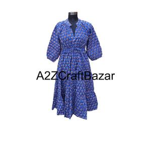 Robe midi en coton naturel Himanshi à fleurs pour femmes, tissu respirant, coupe ample confortable, vêtements décontractés d'été - Product Image 2