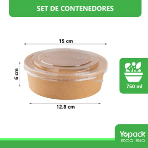 300 calibro biodegradabile Unidades de Ensaladera 150 de 750 ml Perfecta para Ensaladas Medianas Envios desde Mexico