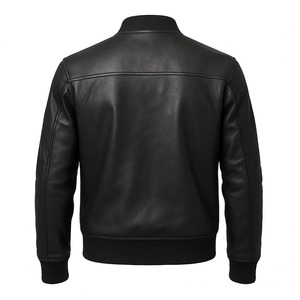 Vêtement pour homme, tissu en cuir de haute qualité, fermeture éclair double intentionnelle sur toute la longueur, veste noire, veste en cuir zippée pour homme - Product Image 2