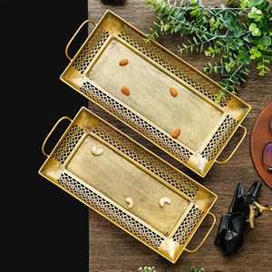 Asas de rama de latón antiguo Bandeja de metal de aluminio de diseño moderno Nuevo estilo minimalista para servir para regalos decorativos de tocador - Product Image 5