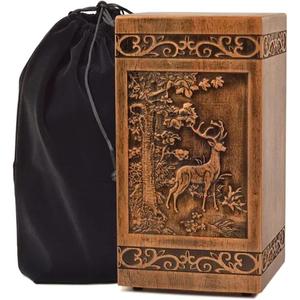 Caja de urna para adultos de cremación funeraria con ala en ángulo grabada para cenizas humanas con bolsa de terciopelo gratis - Product Image 4