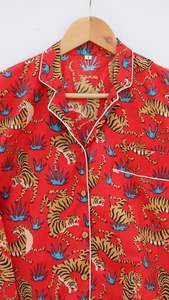 Ensemble de pyjamas en pur coton imprimé tigre Vêtements de nuit de luxe Costume de nuit doux cadeau pour elle-Coton indien - Product Image 2